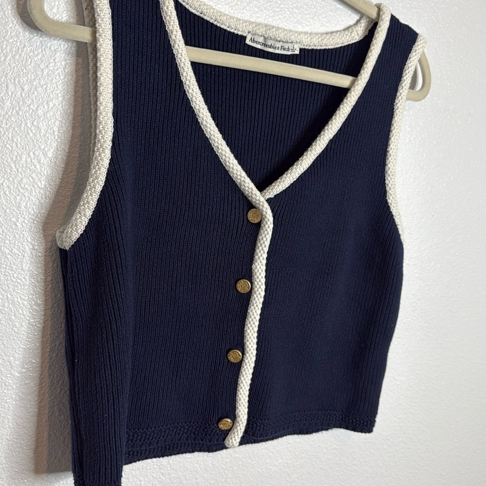 Abercrombie & Fitch Navy Vest with White Trim - Picture 2 of 5